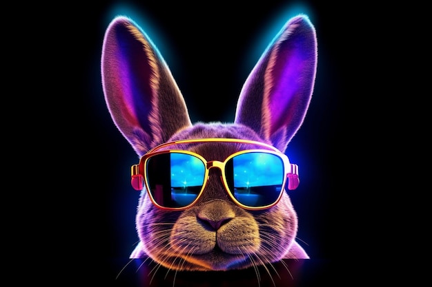 Un gros plan d'un lapin portant des lunettes de soleil et une cravate ai générative