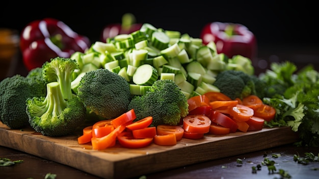 Un gros plan de légumes fraîchement hachés