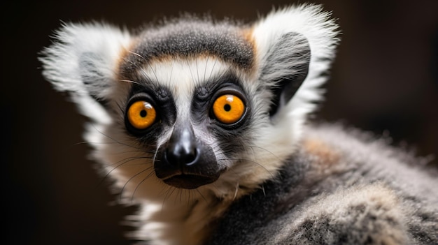 un gros plan d'un lémurien aux yeux orange