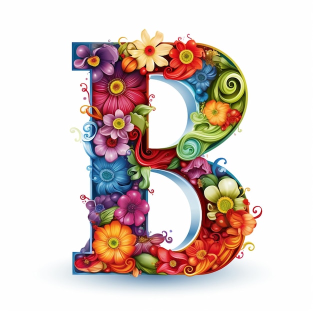 un gros plan d'une lettre colorée avec des fleurs et des tourbillons ai génératif