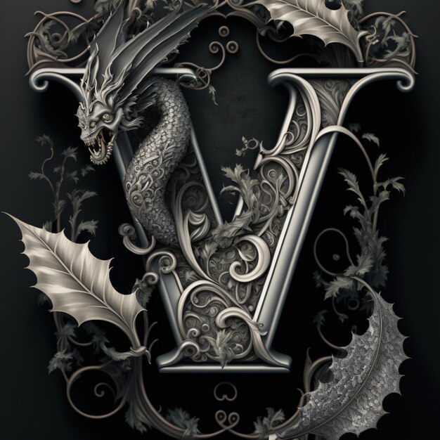 Photo un gros plan d'une lettre en métal avec un dragon dessus ia générative