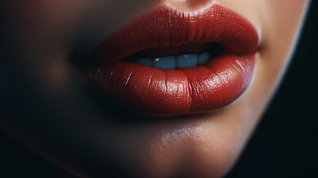 Gros plan des lèvres féminines avec rouge à lèvres générative Ai