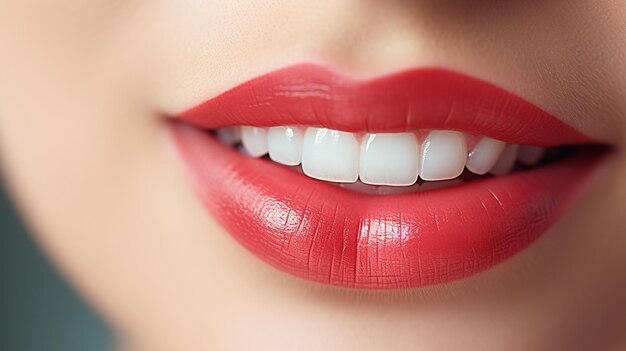 gros plan des lèvres de la femme avec du rouge à lèvres et des dents