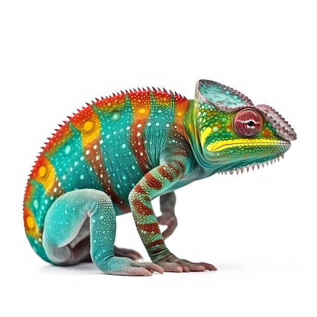 un gros plan d'un lézard caméléon avec une tête colorée IA générative