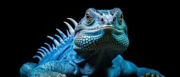 Photo un gros plan d'un lézard sur fond noir