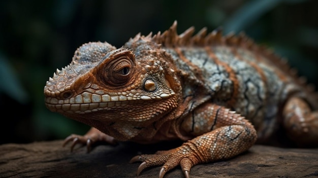 Un gros plan d'un lézard avec un fond vert