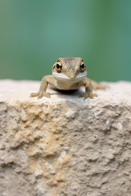 un gros plan d'un lézard sur un rocher