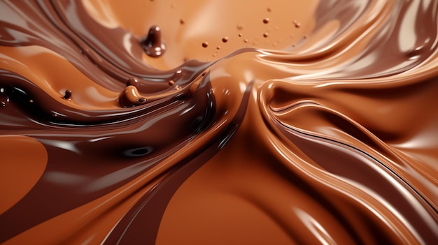 Un gros plan d'un liquide au chocolat avec les mots chocolat sur le fond.