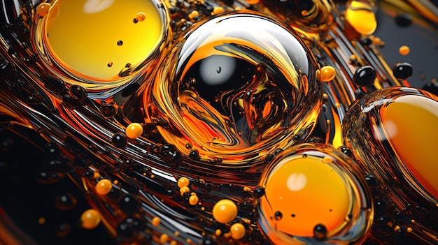 Un gros plan d'un liquide d'huile de couleur noire et orange