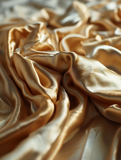 un gros plan d'un lit recouvert de tissu doré