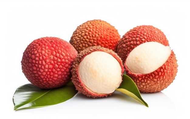 Un gros plan de litchis isolé sur fond blanc fruits tropicaux ai généré