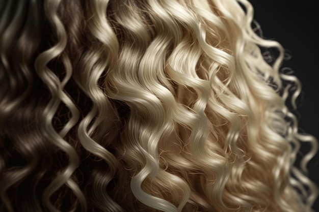 Gros plan de longs cheveux blonds féminins en arrière-plan Boucles brillantes ondulées magnifiquement posées Génération AI