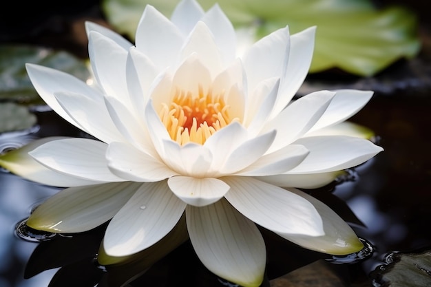 Gros plan d'un lotus blanc dans un étang