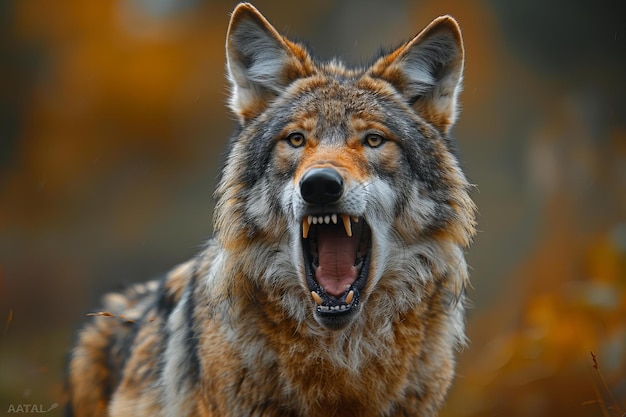 Avec un gros plan d'un loup avec sa bouche grande ouverte haute qualité haute résolution