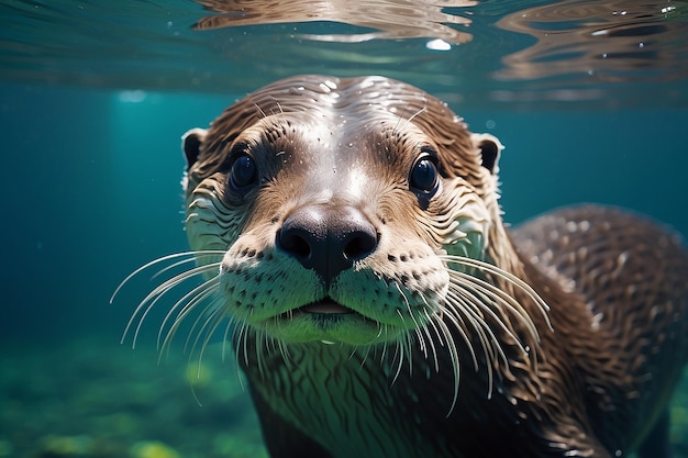 gros plan d'une loutre de rivière dans l'eau