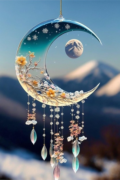 Gros plan d'une lune avec des fleurs dessus ai générative