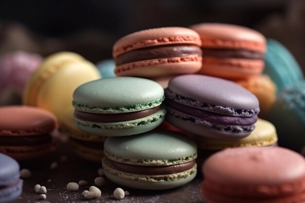 Gros plan de macarons colorés Macarons cadeaux Copier l'espace AI générative