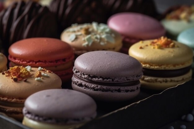 Gros plan de macarons colorés Macarons cadeaux Copier l'espace AI générative