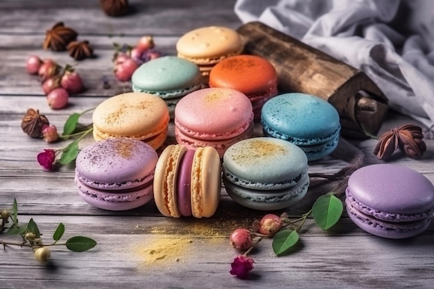 Gros plan de macarons colorés Macarons cadeaux Copier l'espace AI générative