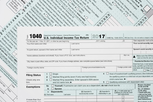 Gros plan macro du formulaire IRS 2017 1040