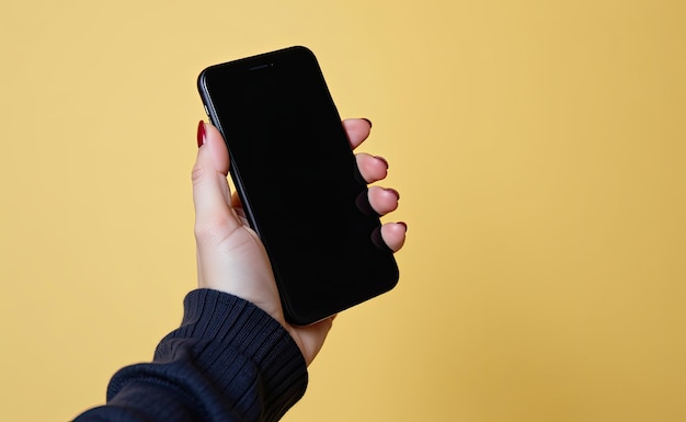 Un gros plan d'une main tenant un smartphone moderne avec un écran vide