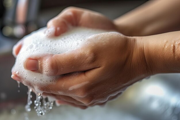 Gros plan des mains féminines pratiquant l'hygiène des mains