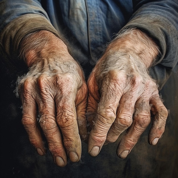 Un gros plan des mains d'un homme aux mains sales