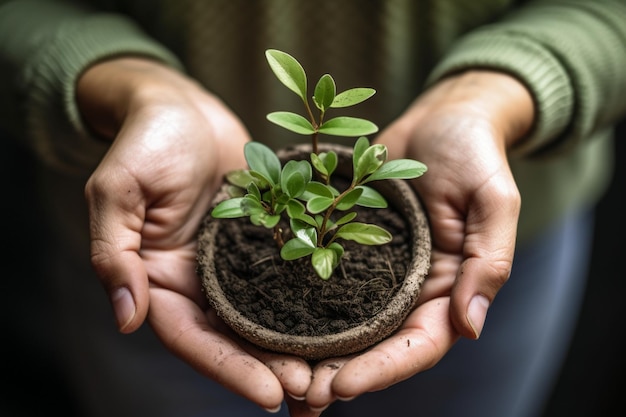 Un gros plan des mains d'une personne tenant une santé mentale des plantes