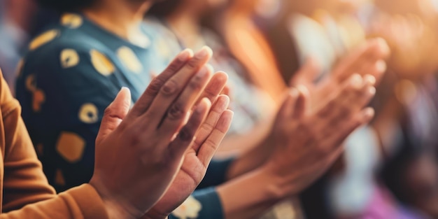 Un gros plan des mains qui applaudissent pour féliciter quelqu'un