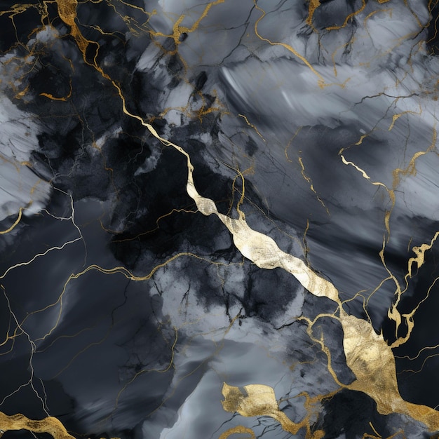 Un gros plan d'un marbre noir et or avec une veine dorée générative ai