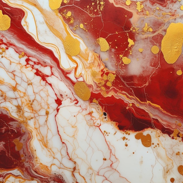 Un gros plan d'un marbre rouge et blanc avec de la peinture dorée ai générative