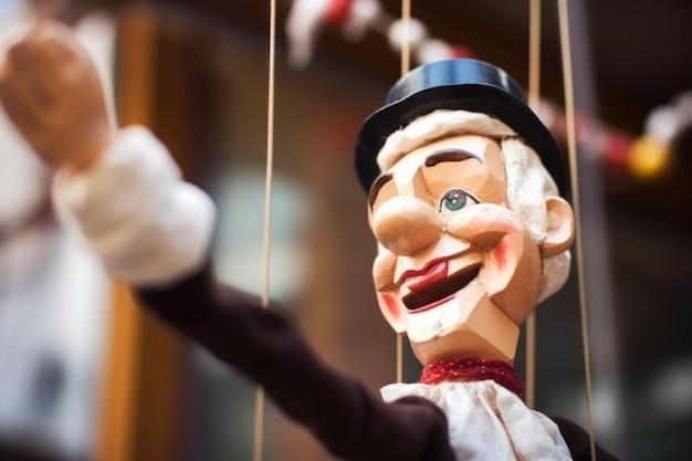 Gros plan d'une marionnette en bois presque terminée