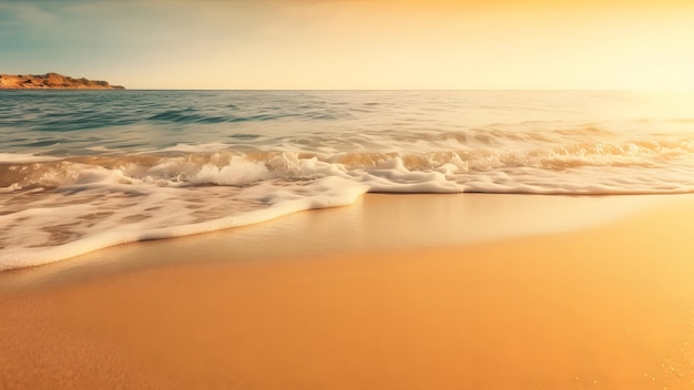 Gros plan sur la mer et sur la plage de sable au coucher du soleil Réseau de neurones généré en mai 2023 Non basé sur une scène ou un modèle réel