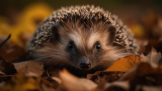 Gros plan mignon hérisson dans la forêt d'automne