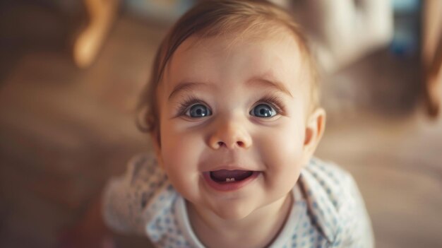 Un gros plan d'un mignon tout-petit faisant ses premiers pas un sourire fier éclairant leur visage