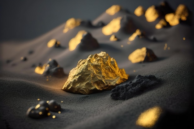 Gros plan de minerai d'or pur Grosse pépite d'or de la mine Generative Ai