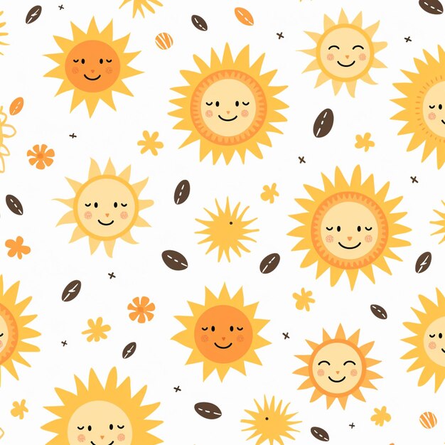 un gros plan d'un modèle de faces de soleil et de feuilles génératives ai