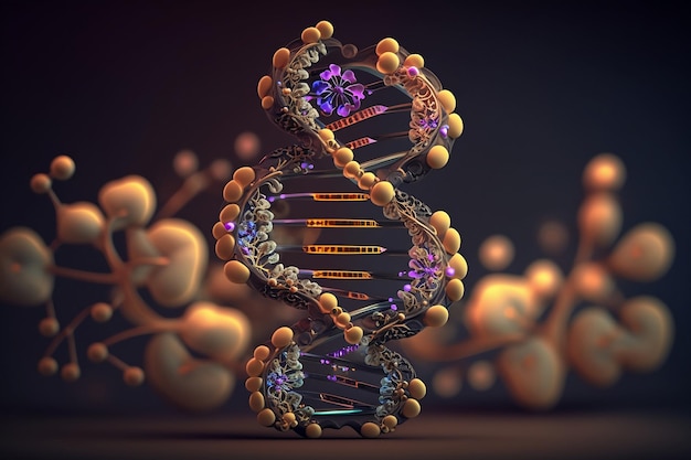 Gros plan de la molécule d'adn sur le fond marron