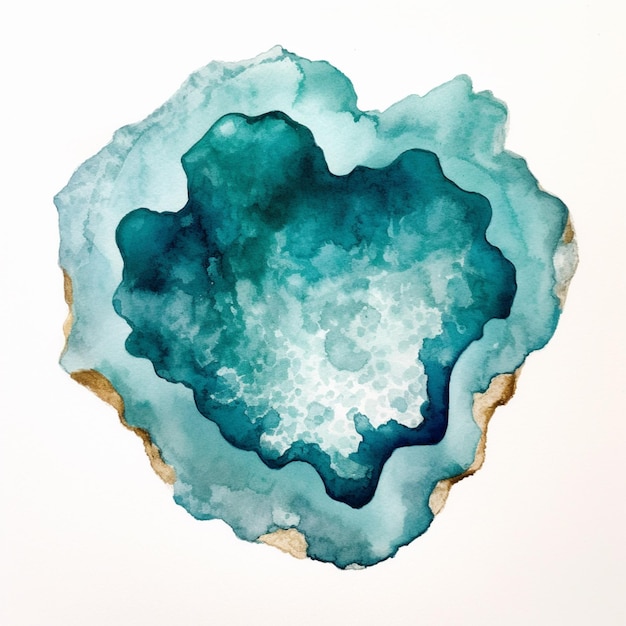 un gros plan d'un morceau d'aquarelle bleue et verte sur une surface blanche