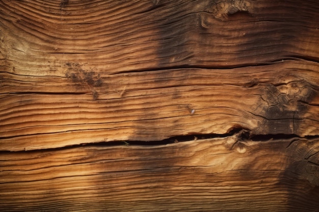 Un gros plan d'un morceau de bois avec une fissure au milieu