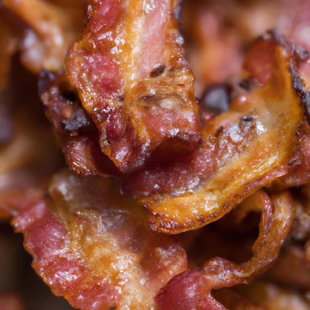 Gros plan de morceaux de bacon frits et croustillants