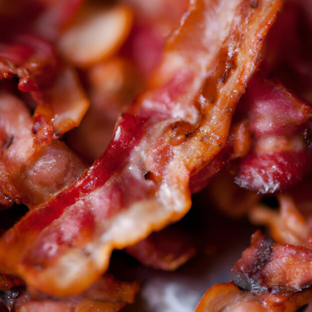 Gros plan de morceaux de bacon frits et croustillants