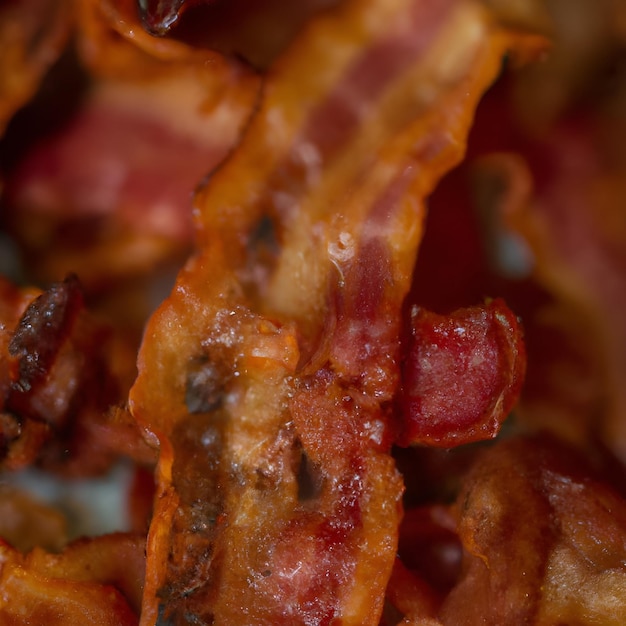 Gros plan de morceaux de bacon frits et croustillants