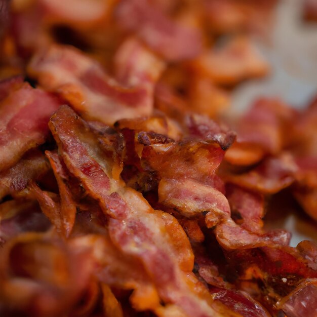 Gros plan de morceaux de bacon frits et croustillants