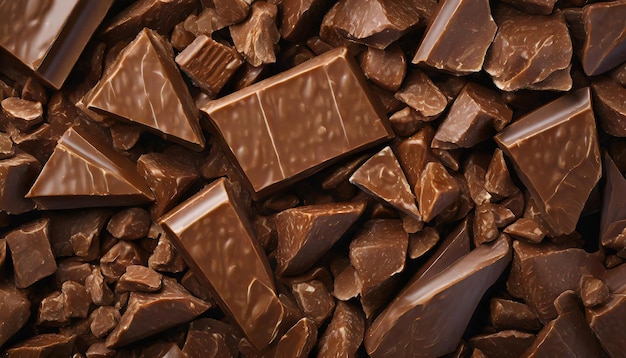Un gros plan des morceaux de chocolat cassés en arrière-plan