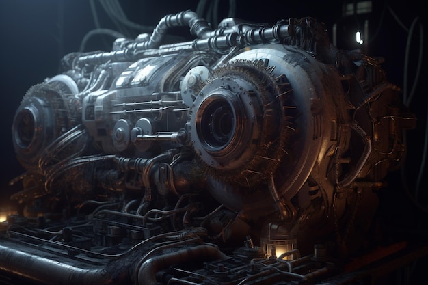 Un gros plan d'un moteur steampunk