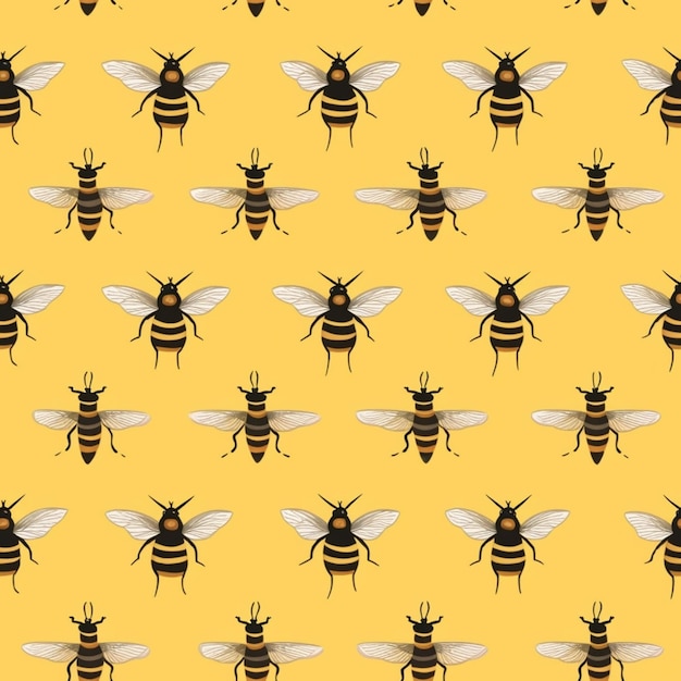 un gros plan d'un motif d'abeilles sur un fond jaune