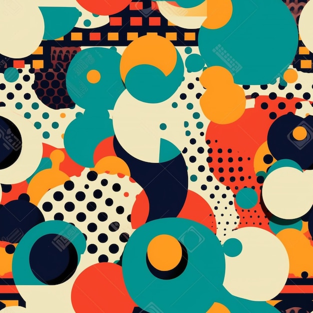 un gros plan d'un motif abstrait coloré avec des cercles et des points ai génératif