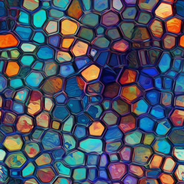 Un gros plan d'un motif de carreaux de mosaïque colorée avec un fond noir ai générative