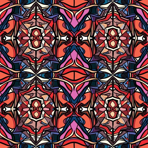 Un gros plan d'un motif coloré avec un fond rouge génératif ai